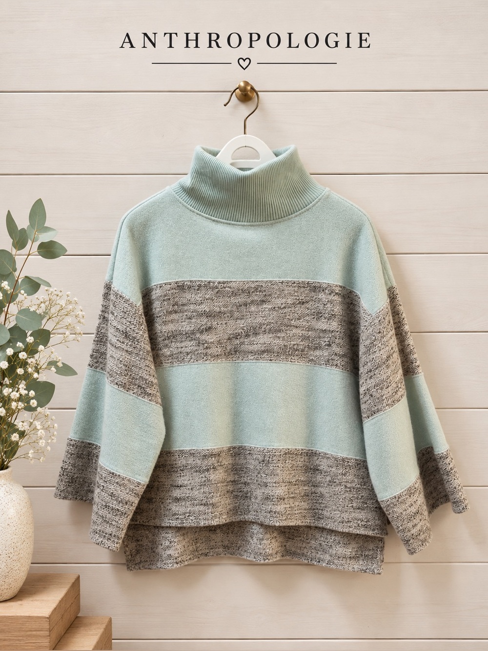 DAILY PRACTICE Mint & Gray Colorblock Turtleneck Sweater Size S
